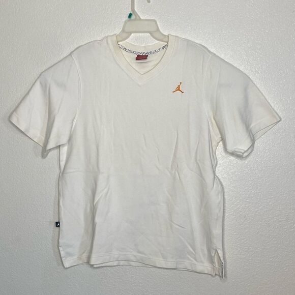 JORDAN Men’s White V Neck 100% Cotton T Shirt with Jumpman Logo Size L - Picture 1 of 9